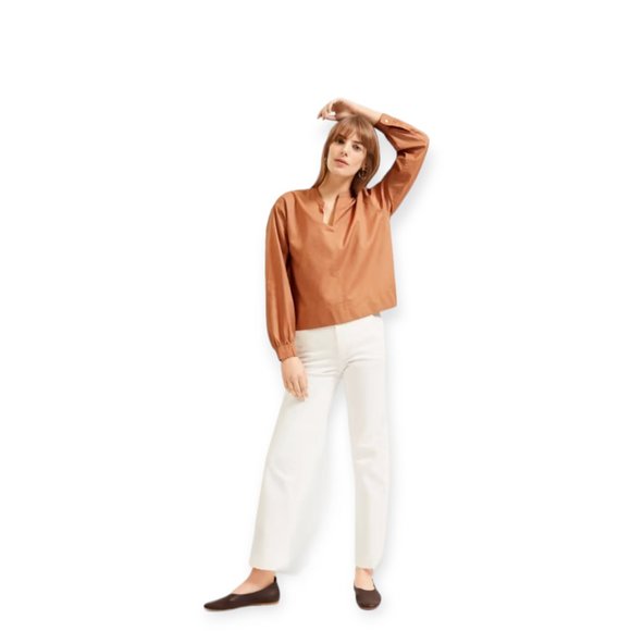 Everlane The Silky Cotton Split-Neck Blouse in 0 | 100% Cotton | Spring | Office - Picture 5 of 15